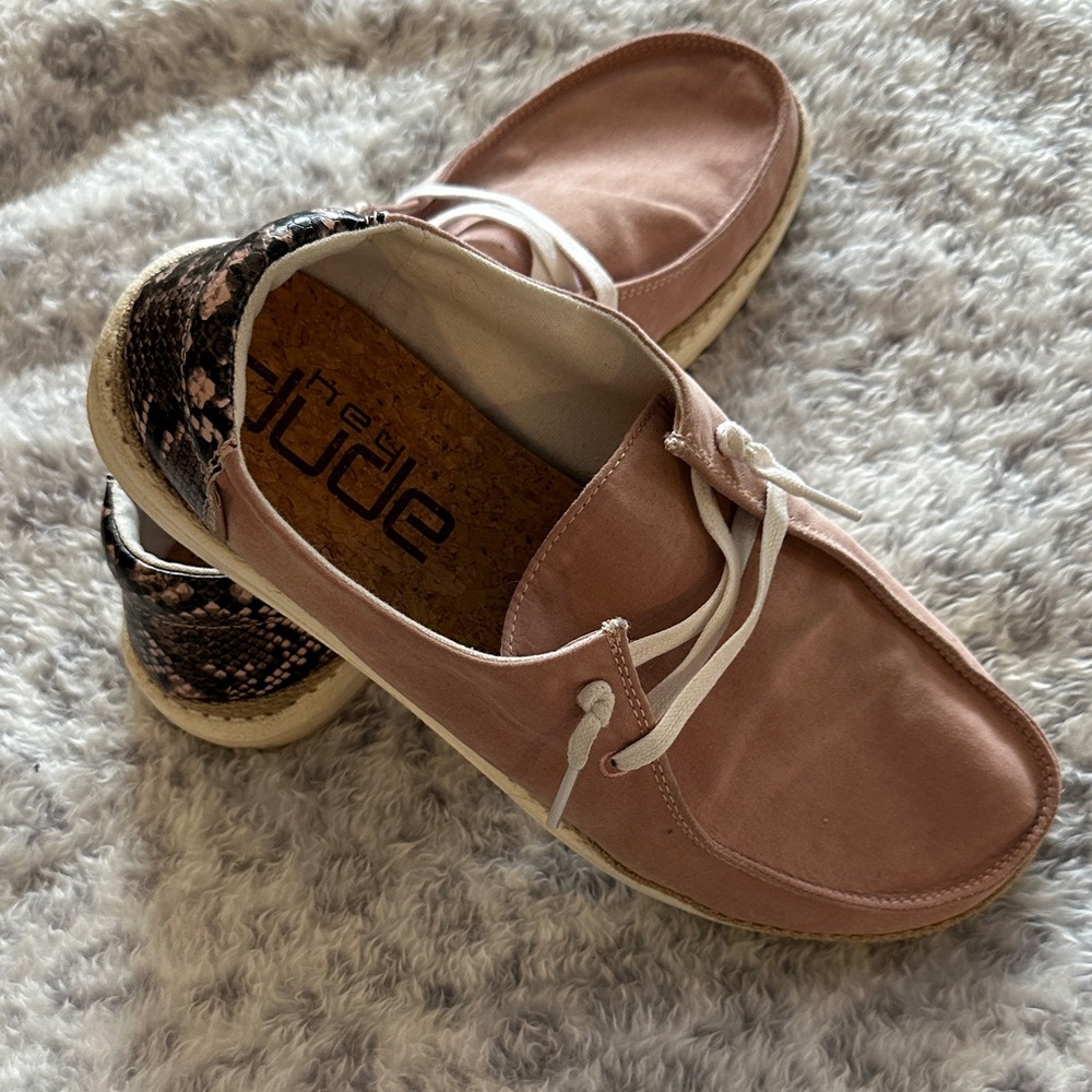 Hey Dude Women's Pink and Snake Print Flats